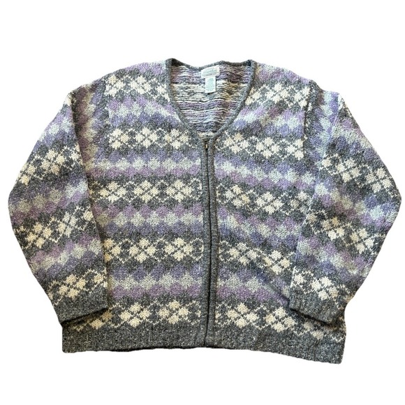 St. John's Bay Sweaters - Vintage 90s St. John's Bay Womens Fair isle Sweater Cardigan Zip Sz Large